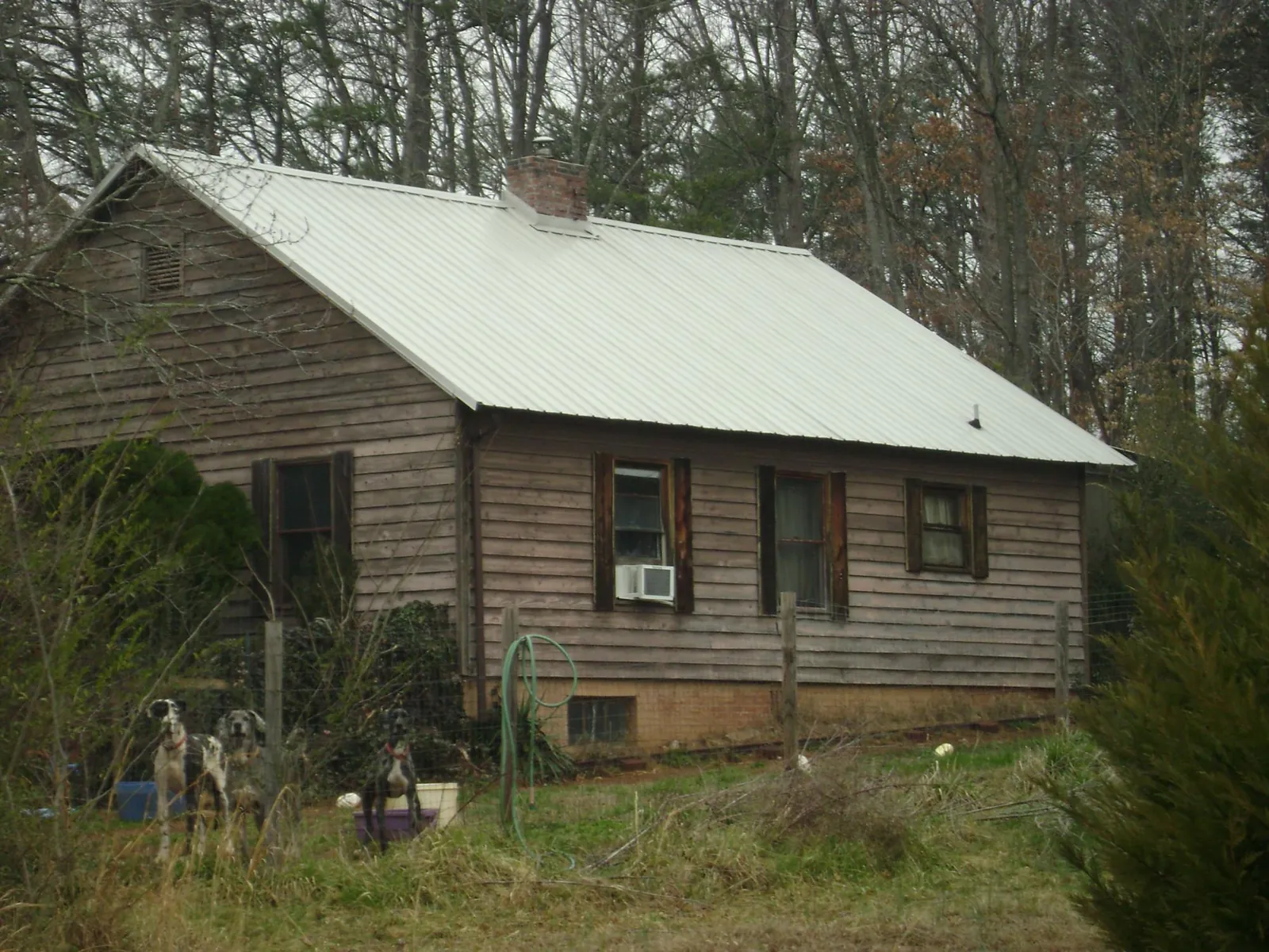 White metal roof on an old wood sided farmhouse, from a Metal Roof Installation job in Orangeville